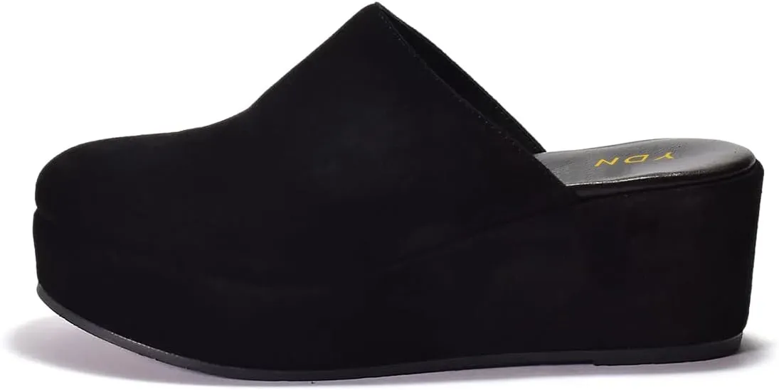 YDN Women's Cute Round Toe Platform Heeled Mules Mid Wedge Heels Slippers Comfort Slip On Sandals Indoor and Outdoor Slide Shoes Size 4-16 US
