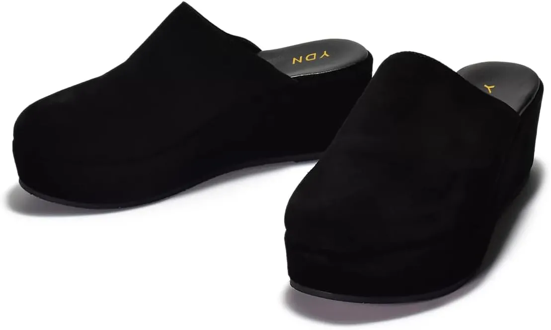 YDN Women's Cute Round Toe Platform Heeled Mules Mid Wedge Heels Slippers Comfort Slip On Sandals Indoor and Outdoor Slide Shoes Size 4-16 US