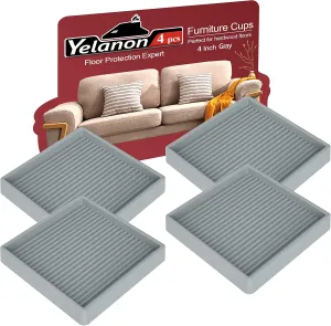 Yelanon Furniture Coasters,4 Pcs 4” Furniture Caster Cups - Non Slip Pads Hardwood Floors - Non Skid Furniture Grippers, Rubber Furniture Feet, Anti Slide Floor Protector for Bed Couch Stoppers
