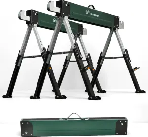 YITAHOME Workhorse Sawhorses 2-Pack, Metal Sawhorse Stands with Heavy Duty Folding Legs, 8 Adjustable Heights, 4x4 Brackets, Built-in Bottle Opener for Woodworking & Contractors