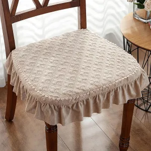 Yizc Lace Ruffle Chair Cushion,Non Slip European Seat Cushion Square Thicken Chair Pad with Ties,Luxury Decorative Chair Cover for Dining Chair Office Chairs-Beige 43x45cm(17x18inch)