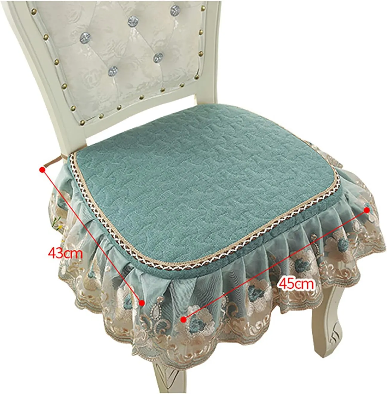 Yizc Lace Ruffle Chair Cushion,Non Slip European Seat Cushion Square Thicken Chair Pad with Ties,Luxury Decorative Chair Cover for Dining Chair Office Chairs-Beige 43x45cm(17x18inch)