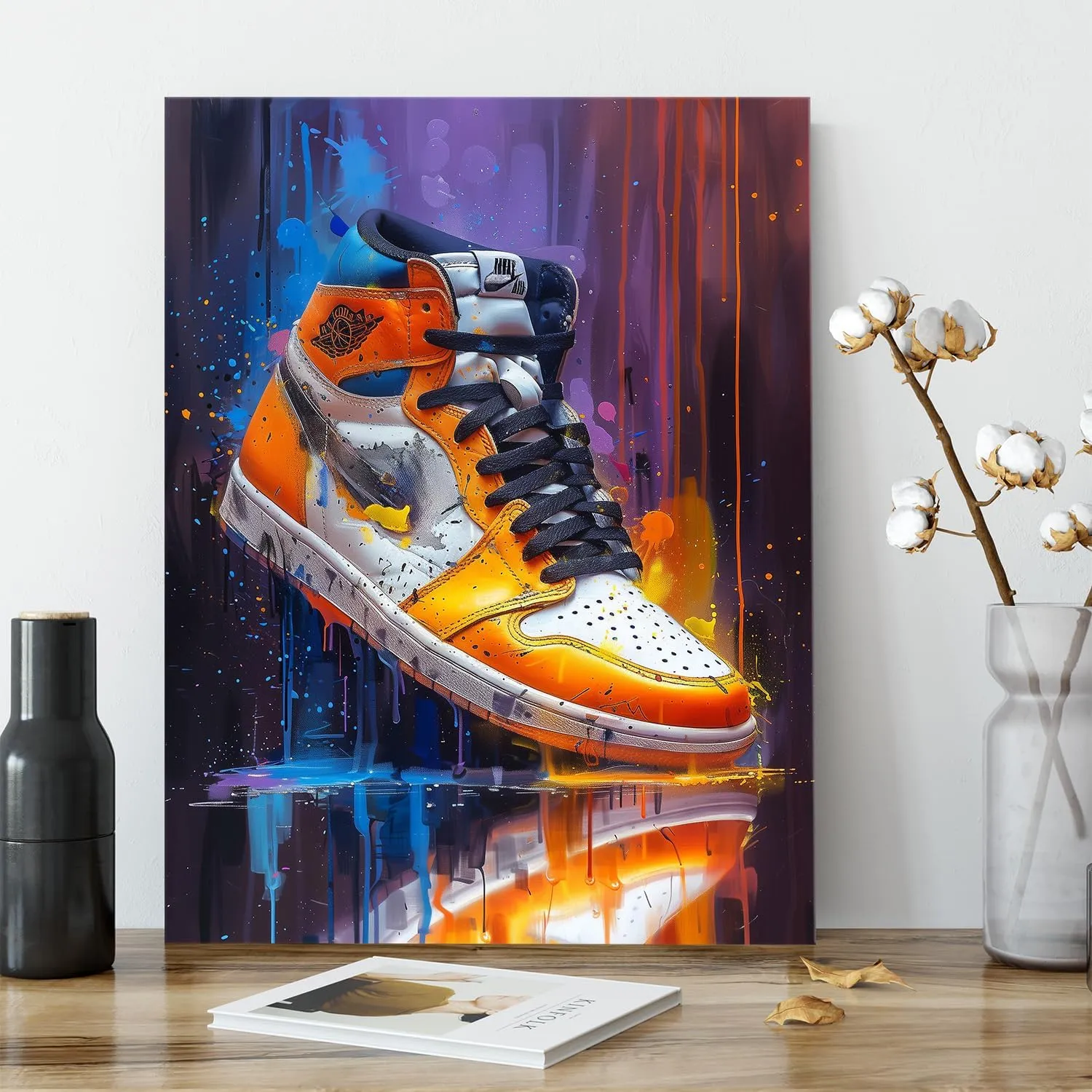 Ypxzzj Graffiti Style Sneaker Canvas Wall Art Sport Basketball Shoe Picture Posters Artwork Modern Urban Sports Prints for Living Room Bedroom Home Decor Framed Ready to Hang(12''x16'')