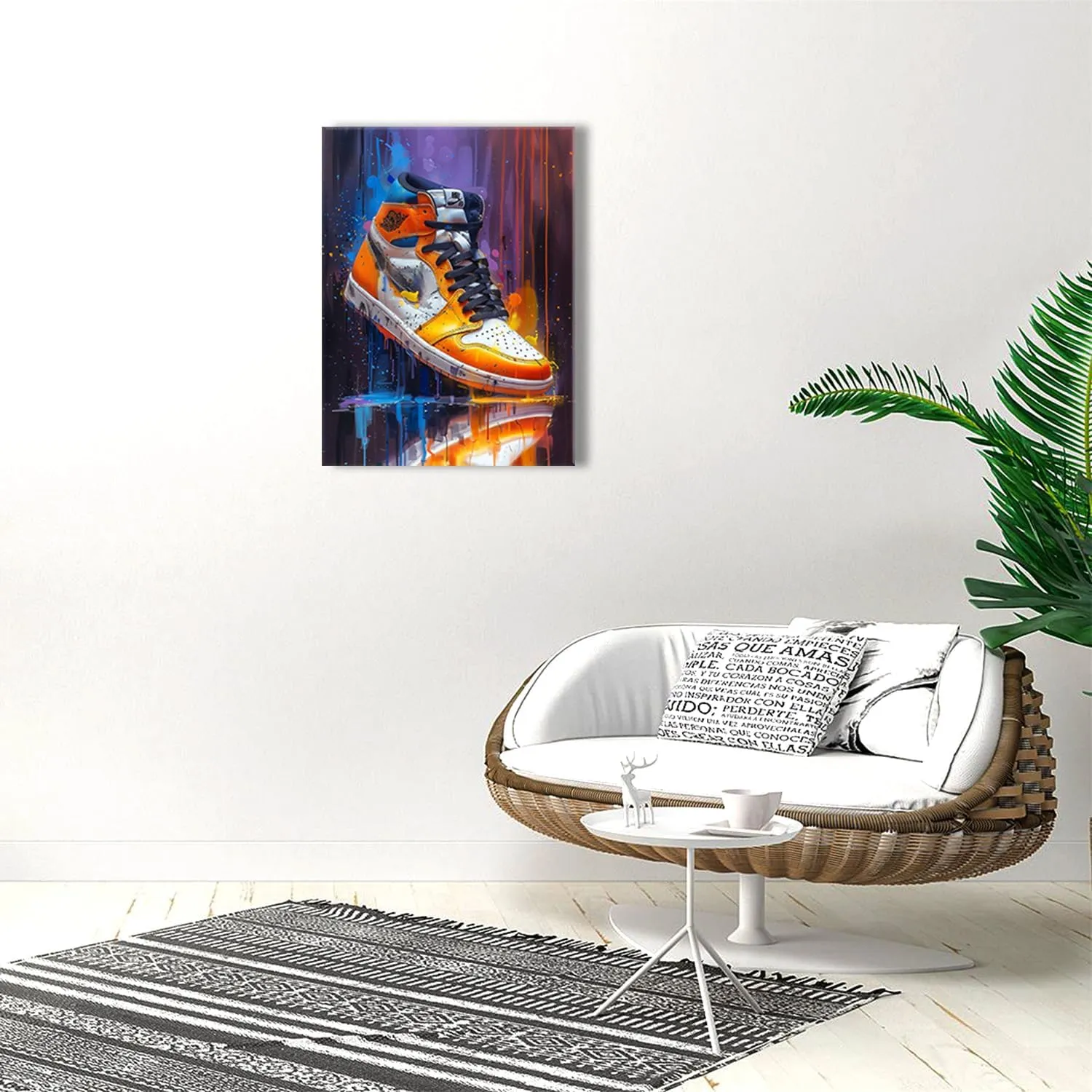 Ypxzzj Graffiti Style Sneaker Canvas Wall Art Sport Basketball Shoe Picture Posters Artwork Modern Urban Sports Prints for Living Room Bedroom Home Decor Framed Ready to Hang(12''x16'')