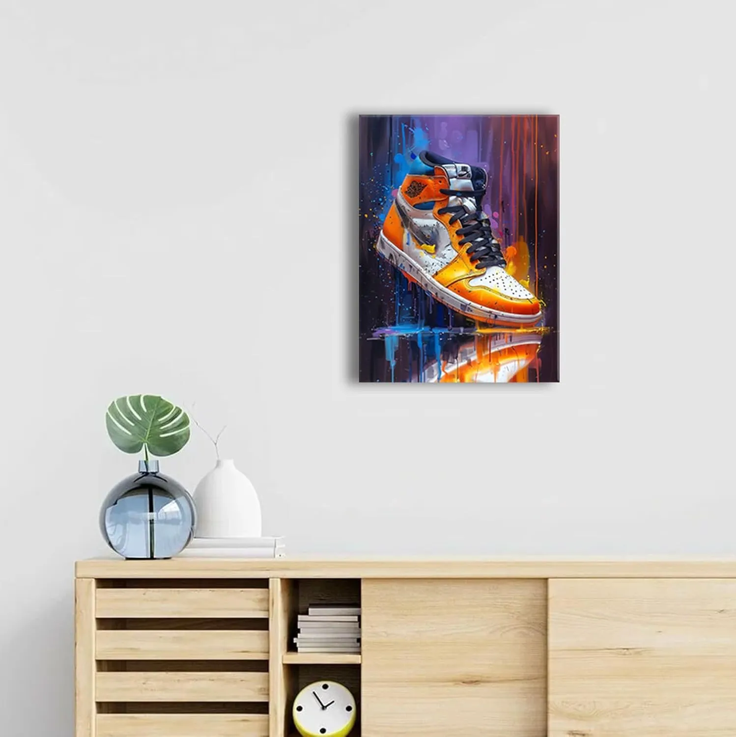 Ypxzzj Graffiti Style Sneaker Canvas Wall Art Sport Basketball Shoe Picture Posters Artwork Modern Urban Sports Prints for Living Room Bedroom Home Decor Framed Ready to Hang(12''x16'')