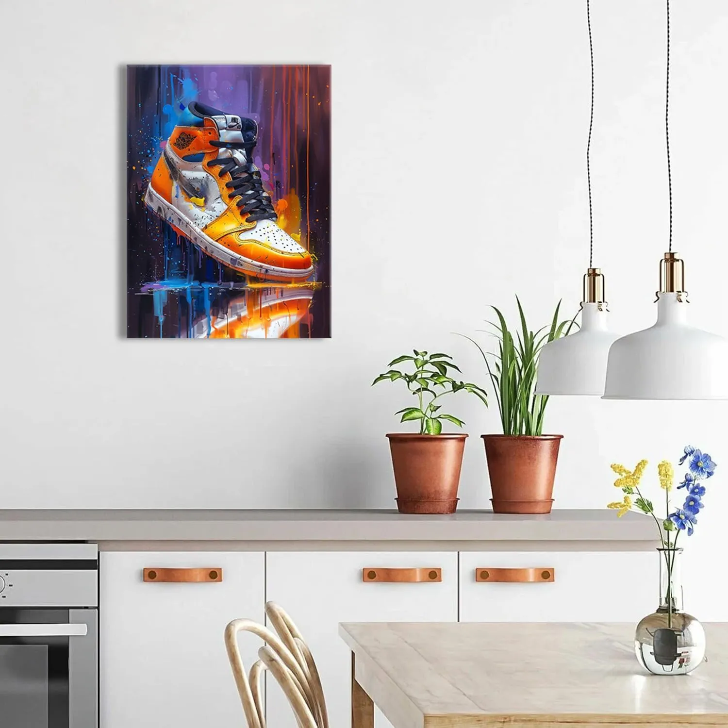 Ypxzzj Graffiti Style Sneaker Canvas Wall Art Sport Basketball Shoe Picture Posters Artwork Modern Urban Sports Prints for Living Room Bedroom Home Decor Framed Ready to Hang(12''x16'')