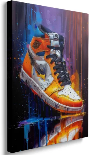 Ypxzzj Graffiti Style Sneaker Canvas Wall Art Sport Basketball Shoe Picture Posters Artwork Modern Urban Sports Prints for Living Room Bedroom Home Decor Framed Ready to Hang(12''x16'')